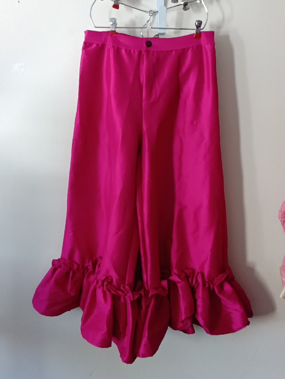 AOEMI High-Rise Ruffle Hem Wide-Leg Pants in Fuchsia  ELASTIC WAIST SIZE XL NEW - Picture 7 of 7